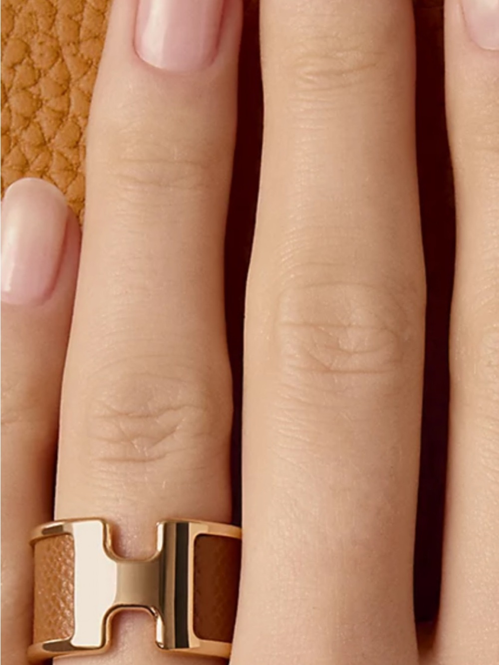 Hermes Olympe large model Gold-finish color Signature Ring size M.